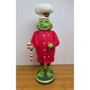 Christmas Chef FROG Nutcrackers 14" w/ Red Coat, White Chef Hat, Candy Cane